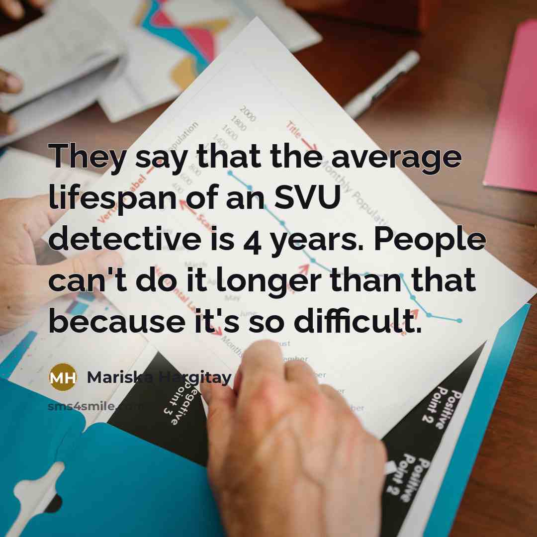 “They say that the average lifespan of an SVU detective…” quote by Mariska Hargitay
