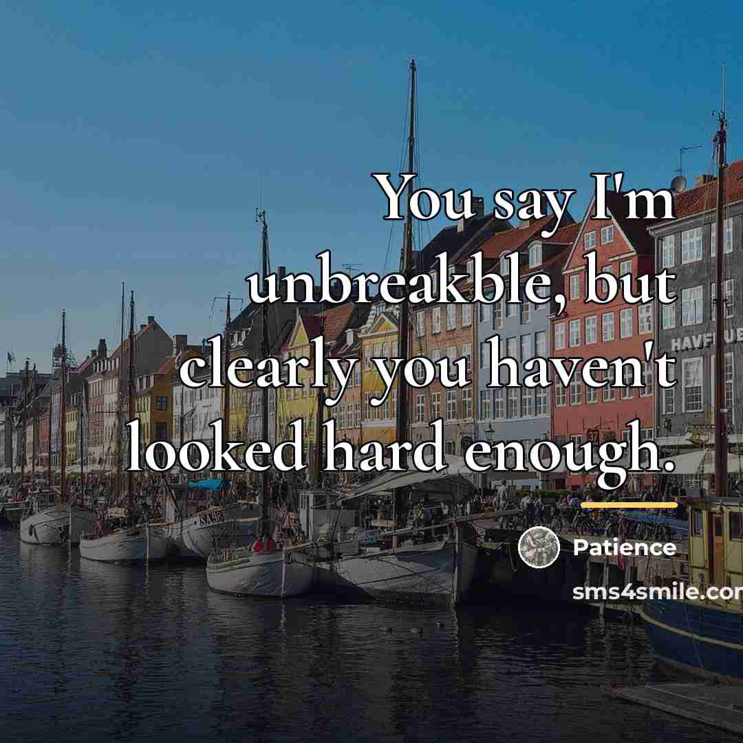 “You say I'm unbreakble, but clearly you haven't looked hard…” quote by Patience