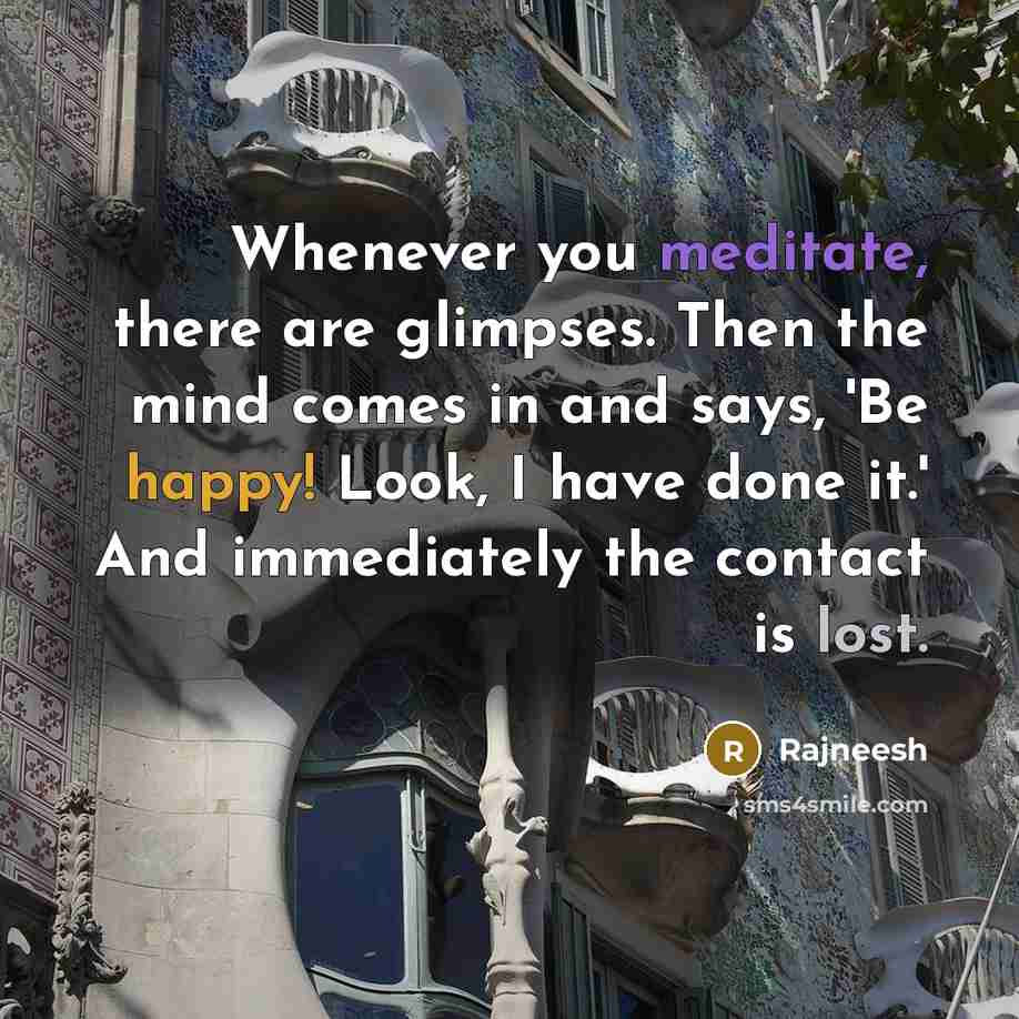 “Whenever you meditate, there are glimpses. Then the mind comes…” quote by Rajneesh