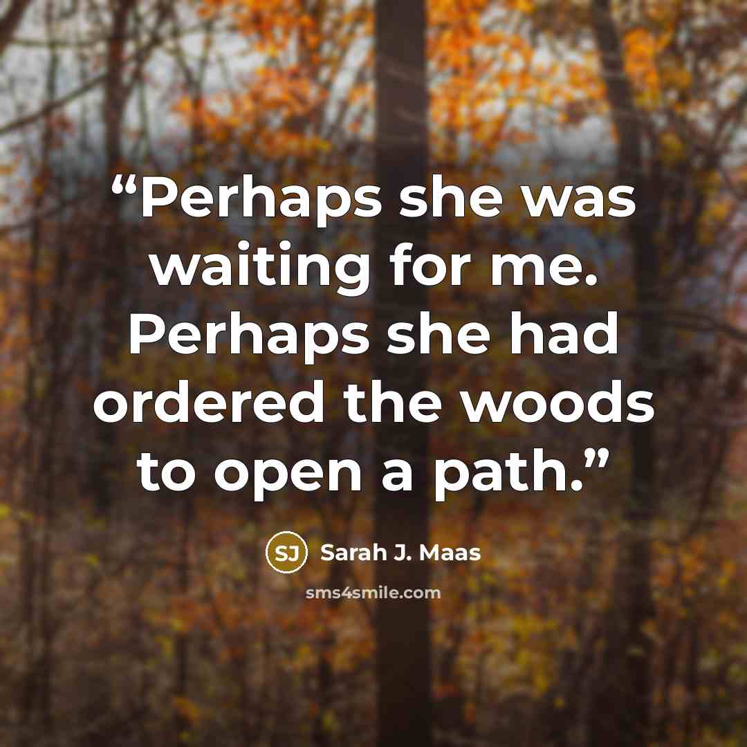 “Perhaps she was waiting for me. Perhaps she had ordered the woods to open a path.” quote by Sarah J. Maas