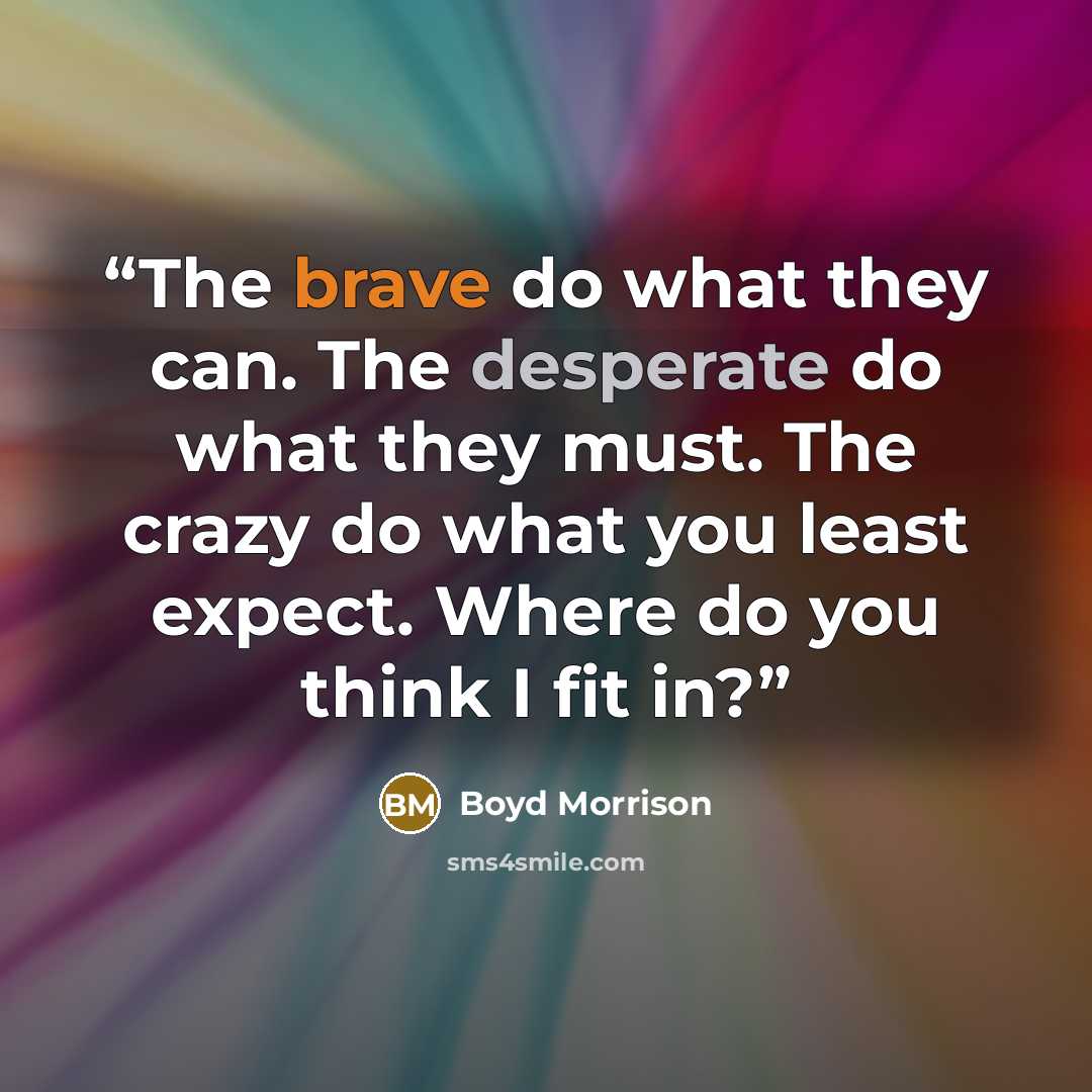 “The brave do what they can. The desperate do what they must. The crazy do what you least expect. Where do you think I fit in?” quote by Boyd Morrison