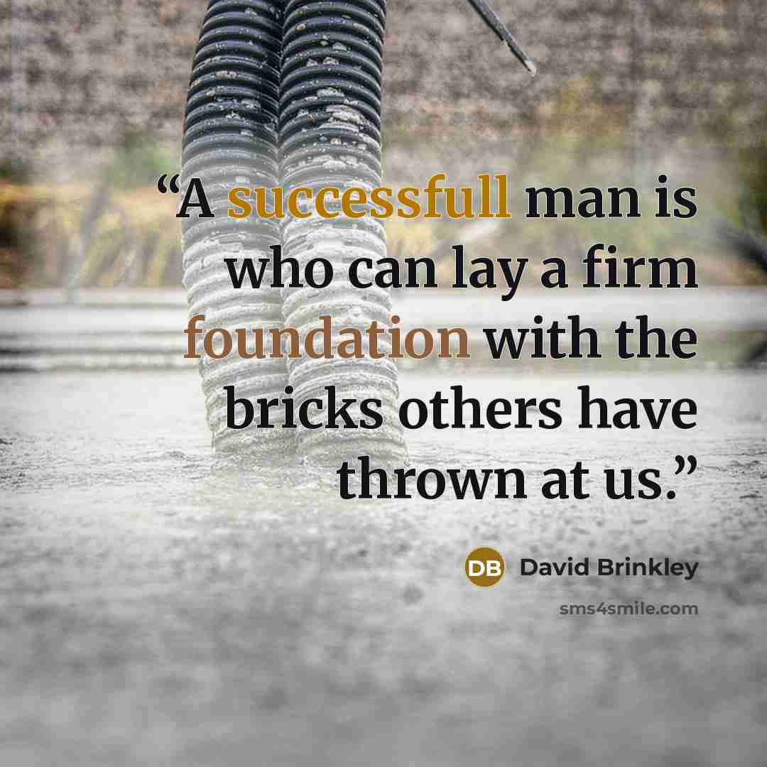 “A successfull man is who can lay a firm foundation with the bricks others have thrown at us.” quote by David Brinkley