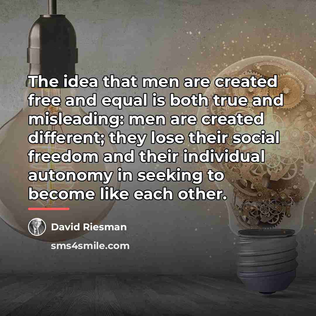 “The idea that men are created free and equal is…” quote by David Riesman
