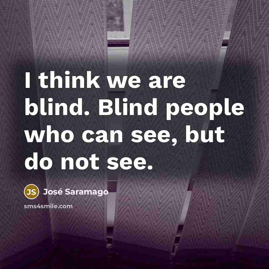 “I think we are blind. Blind people who can see,…” quote by Jose Saramago