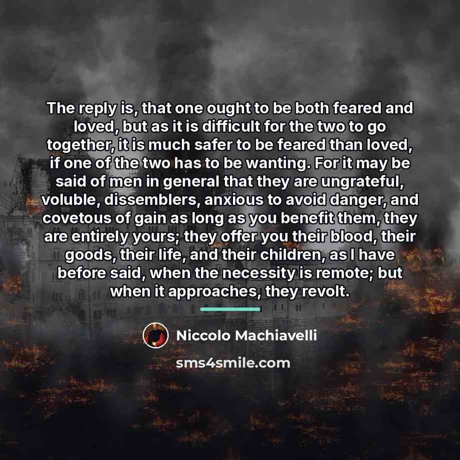 “The reply is, that one ought to be both feared…” quote by Niccolo Machiavelli