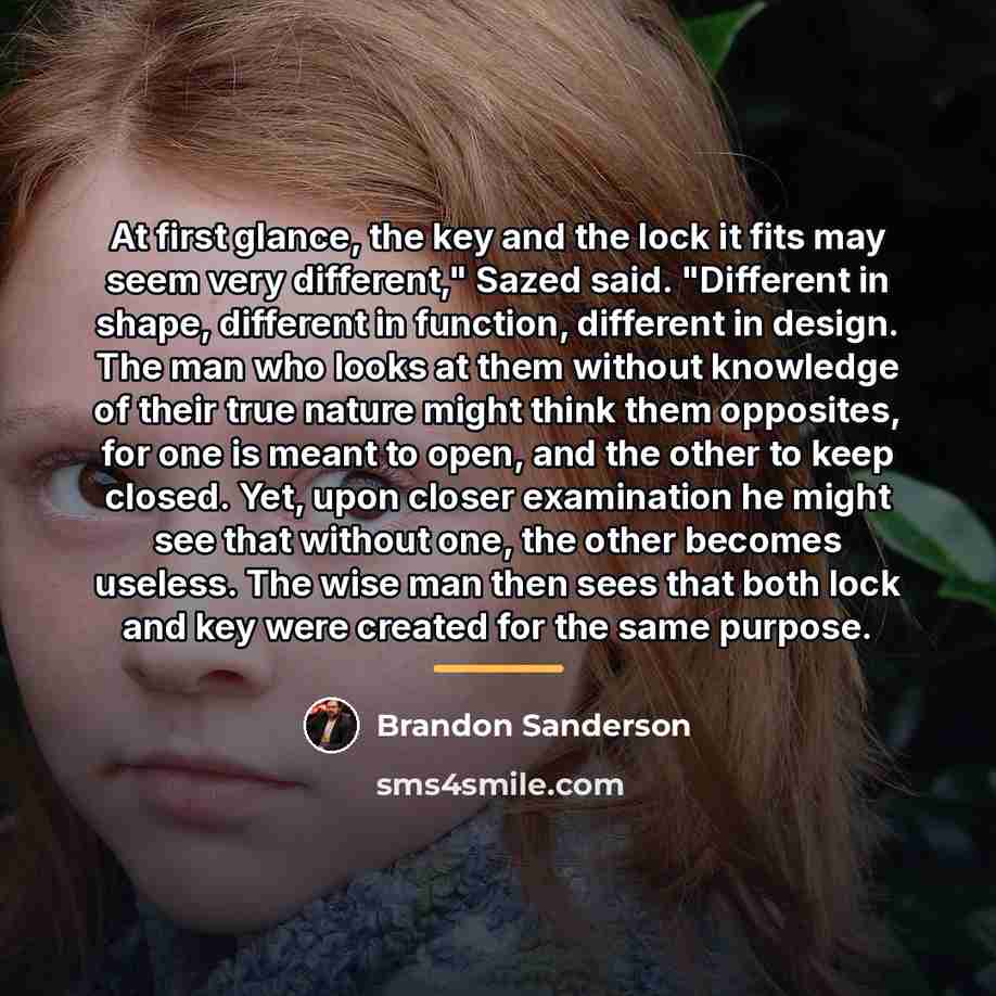 “At first glance, the key and the lock it fits…” quote by Brandon Sanderson