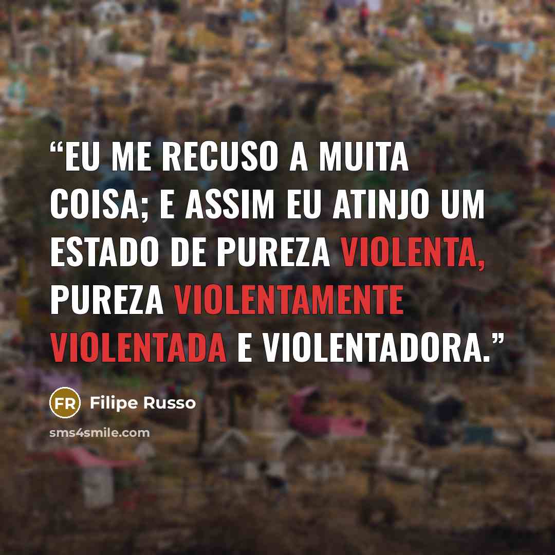 “Eu me recuso a muita coisa; e assim eu atinjo um estado de pureza violenta, pureza violentamente violentada e violentadora.” quote by Filipe Russo