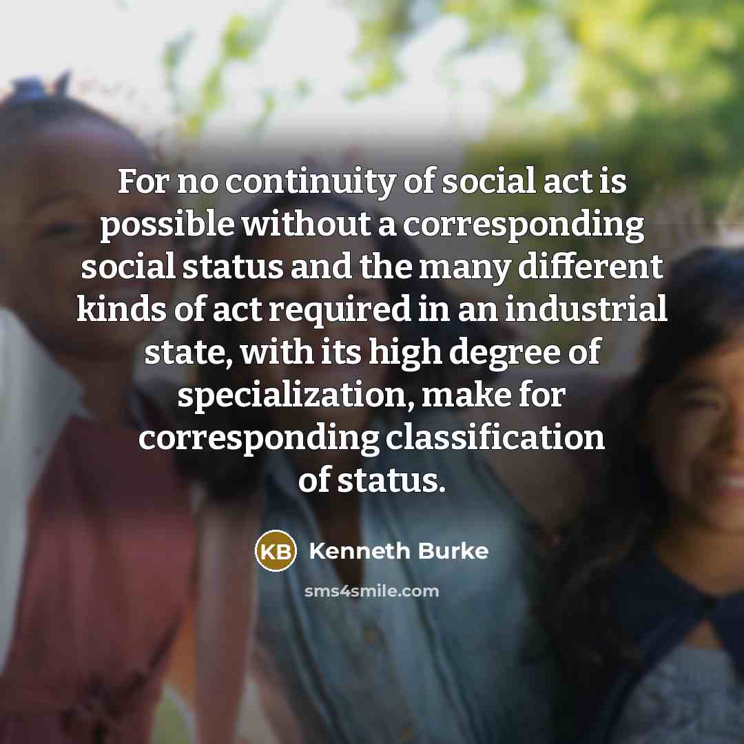 “For no continuity of social act is possible without a…” quote by Kenneth Burke