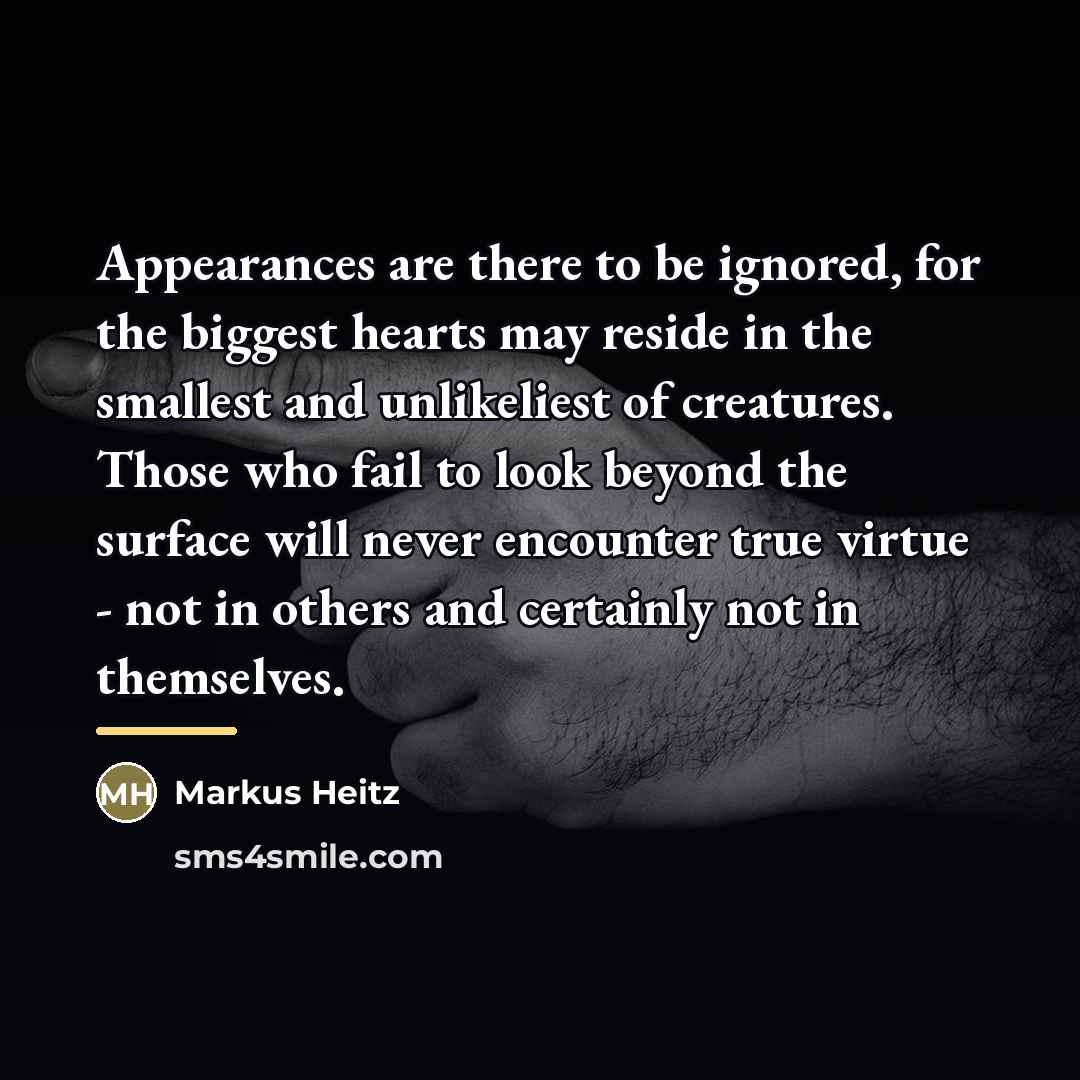 “Appearances are there to be ignored, for the biggest hearts…” quote by Markus Heitz