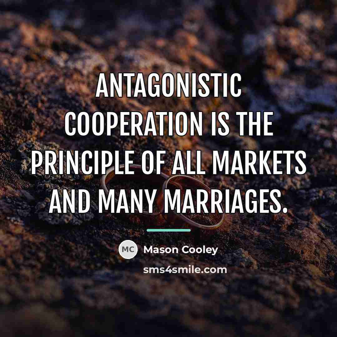 “Antagonistic cooperation is the principle of all markets and many…” quote by Mason Cooley