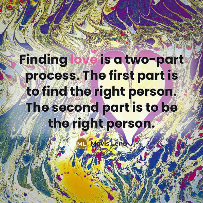 “Finding love is a two-part process. The first part is…” quote by Mavis Leno