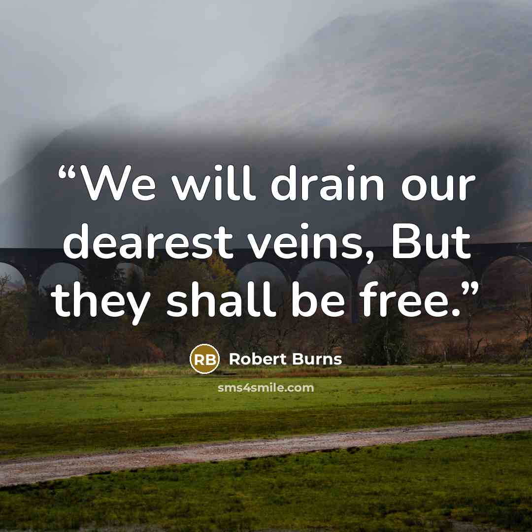 “We will drain our dearest veins, But they shall be free.” quote by Robert Burns