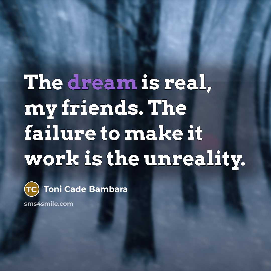 “The dream is real, my friends. The failure to make…” quote by Toni Cade Bambara