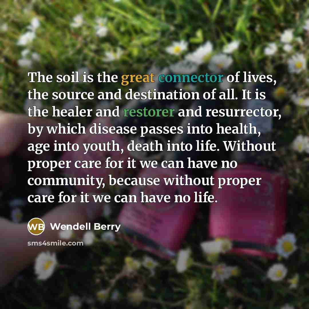 “The soil is the great connector of lives, the source…” quote by Wendell Berry