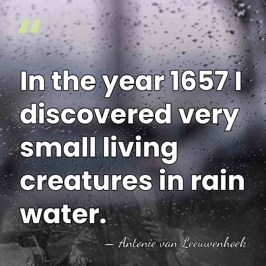 In the year 1657 I discovered very small living creatures in rain&hellip; - Antonie van Leeuwenhoek