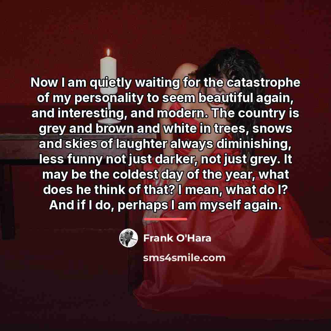 “Now I am quietly waiting for the catastrophe of my…” quote by Frank O'Hara