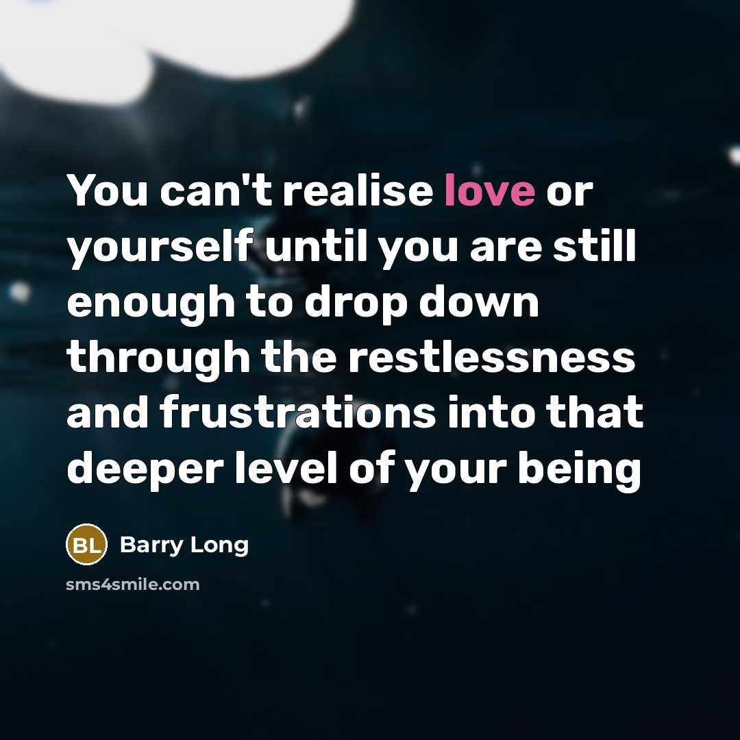 “You can't realise love or yourself until you are still…” quote by Barry Long