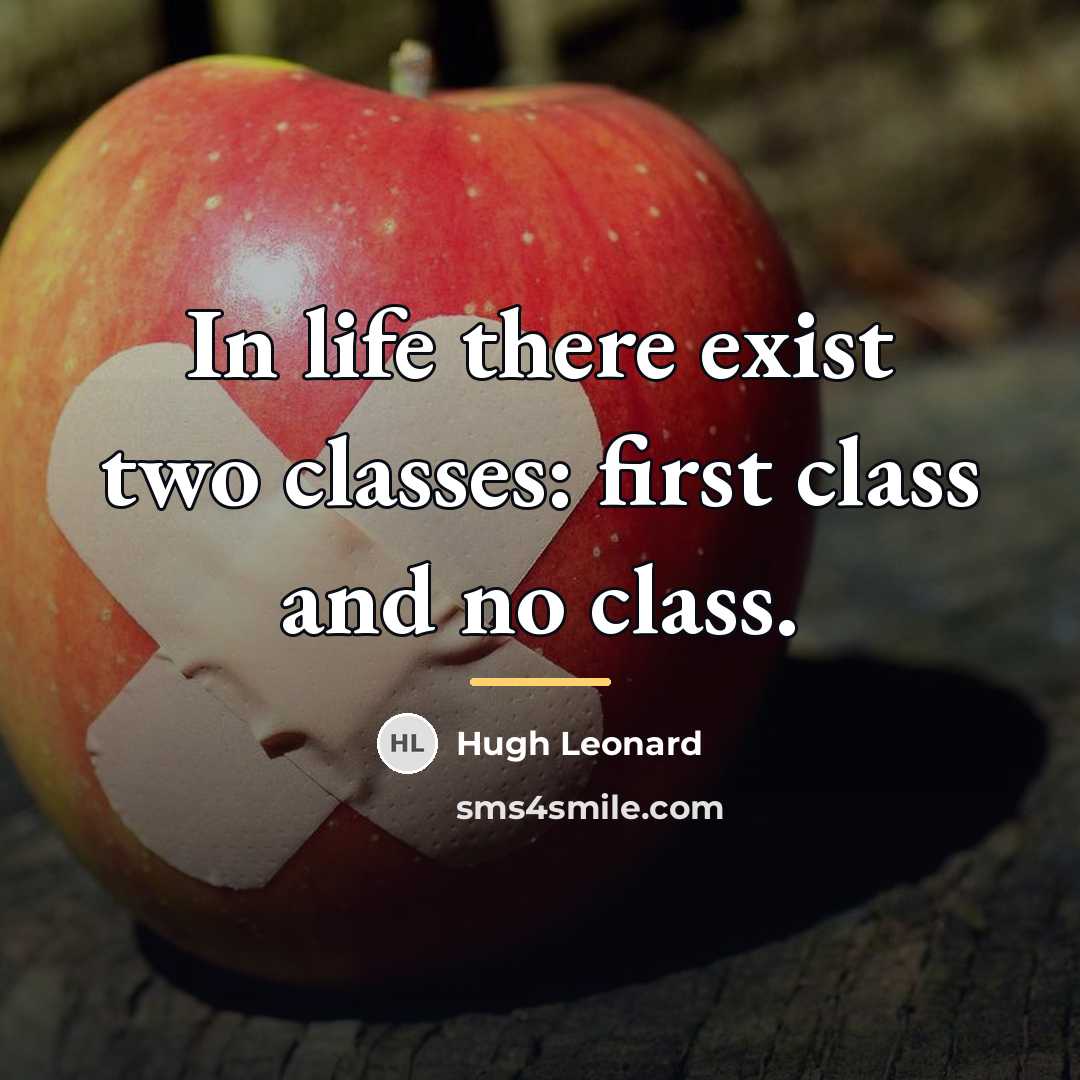 “In life there exist two classes: first class and no…” quote by Hugh Leonard