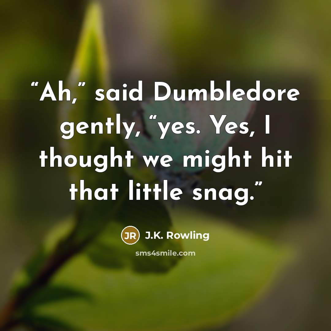 “Ah,” said Dumbledore gently, “yes. Yes, I thought we might hit that little snag.” quote by J.K. Rowling