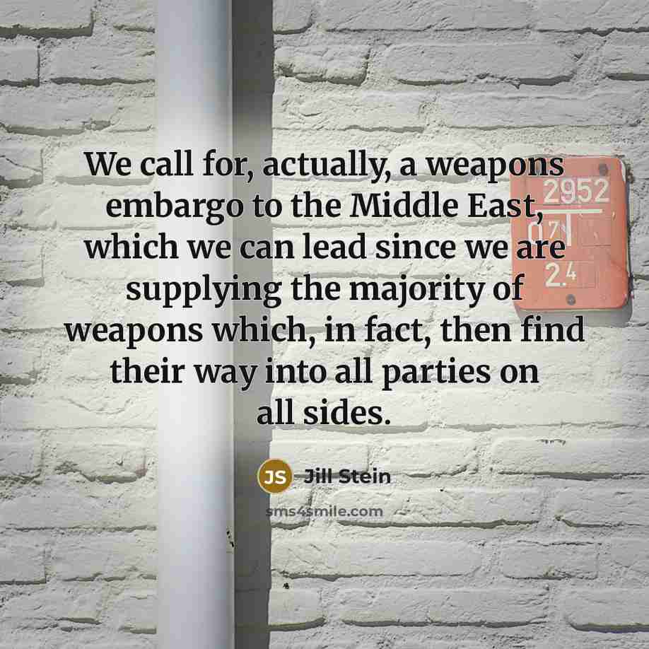 “We call for, actually, a weapons embargo to the Middle…” quote by Jill Stein