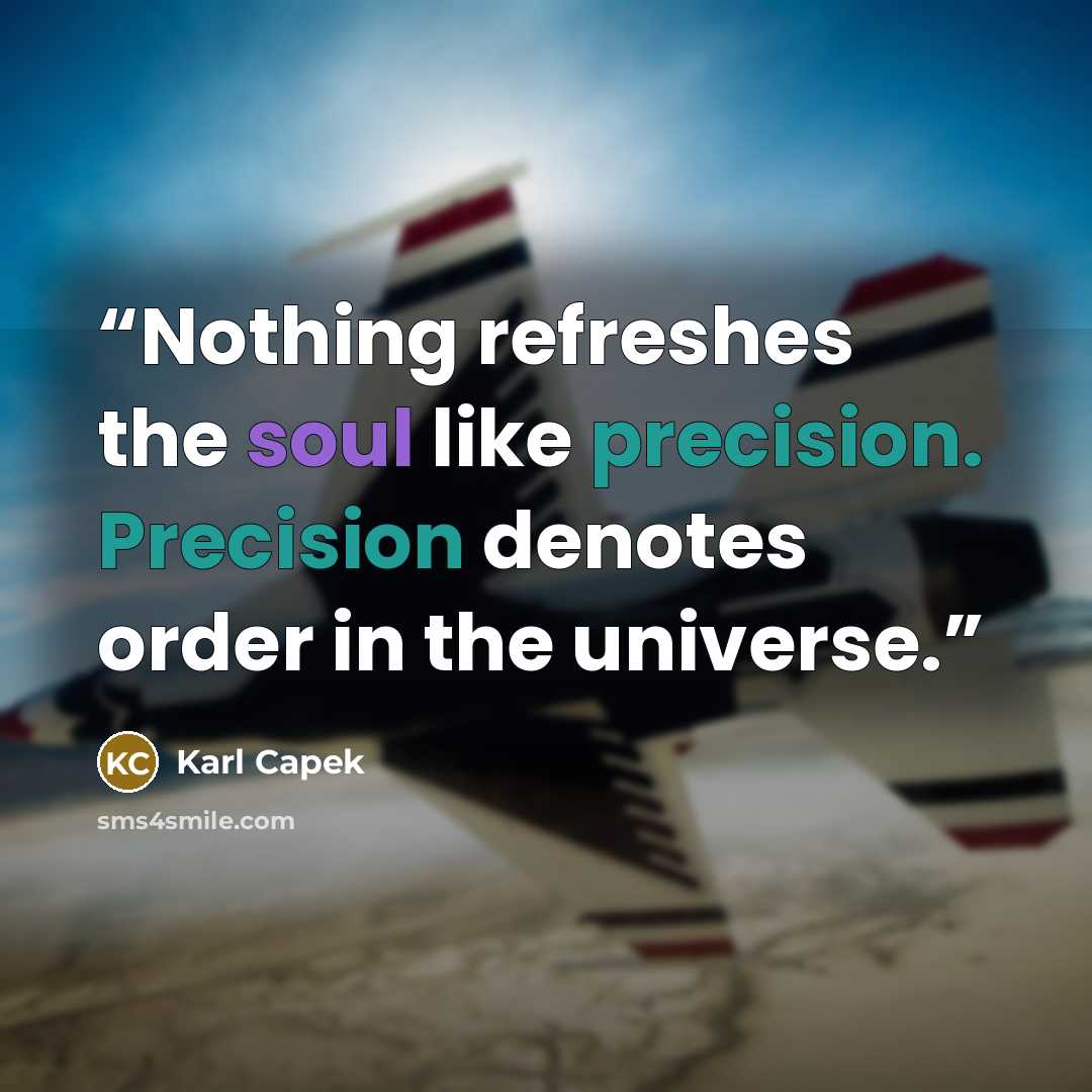 “Nothing refreshes the soul like precision. Precision denotes order in the universe.” quote by Karl Capek