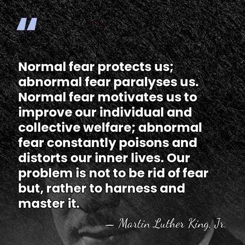 Normal fear protects us; abnormal fear paralyses us. Normal fear motivates us&hellip; - Martin Luther King, Jr.