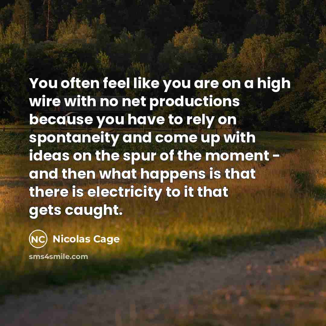 “You often feel like you are on a high wire…” quote by Nicolas Cage