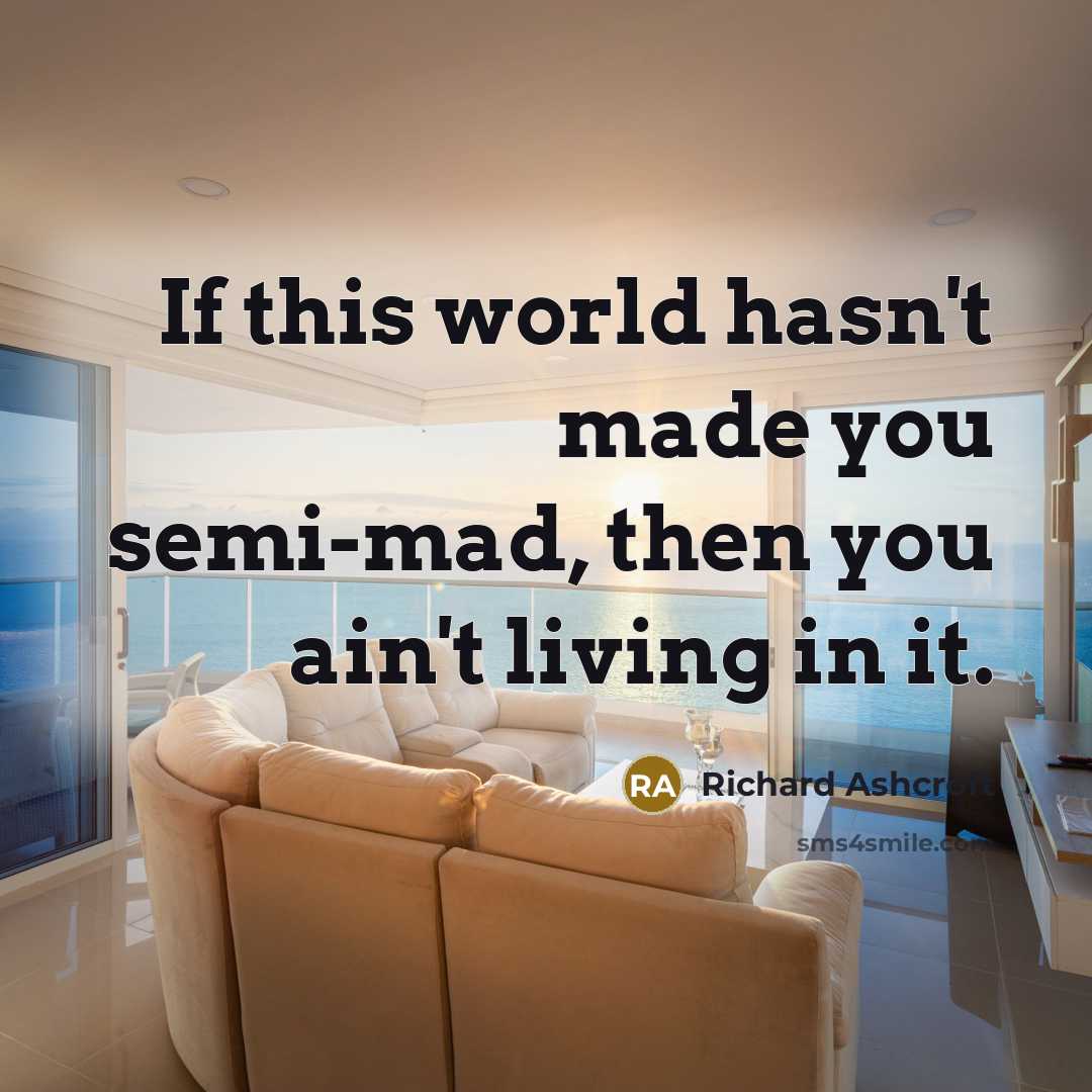 “If this world hasn't made you semi-mad, then you ain't…” quote by Richard Ashcroft
