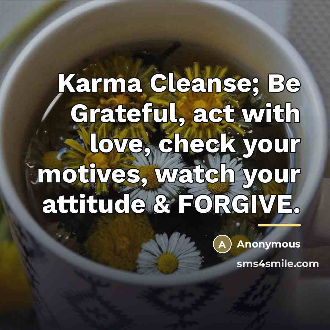 “Karma Cleanse; Be Grateful, act with love, check your motives,…” quote by Anonymous