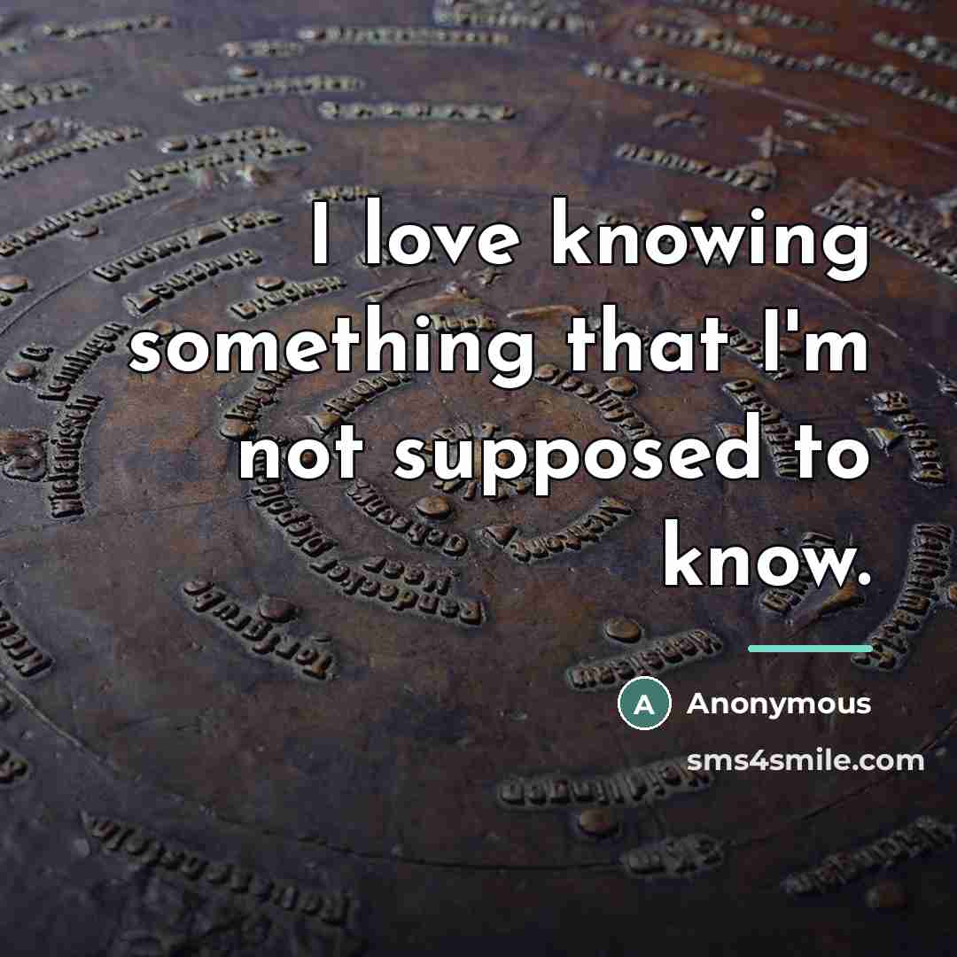 “I love knowing something that I'm not supposed to know.…” quote by Anonymous