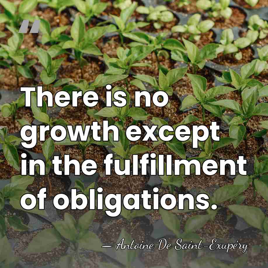 There is no growth except in the fulfillment of obligations. - Antoine de Saint-Exupery
