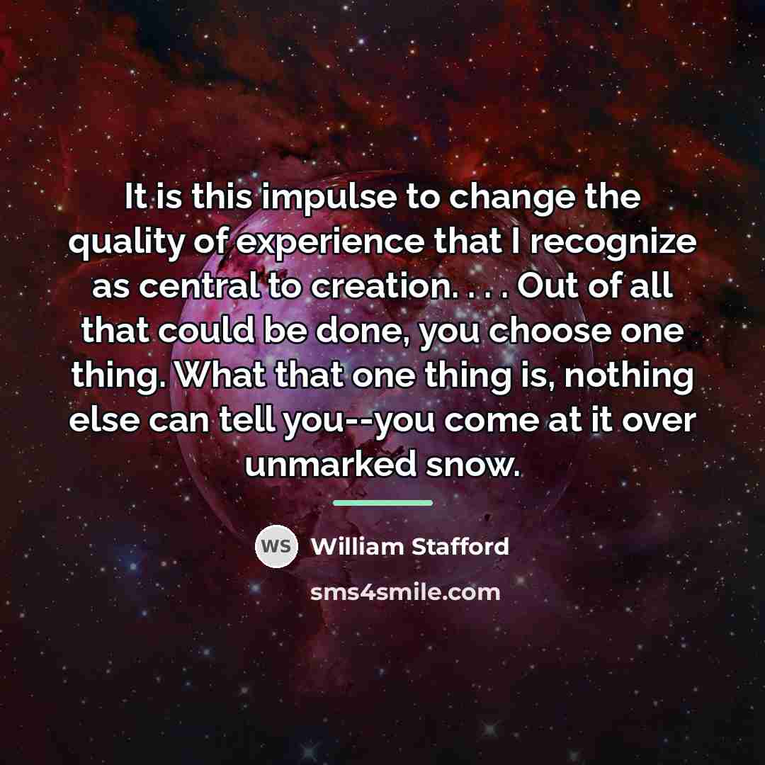 “It is this impulse to change the quality of experience…” quote by William Stafford