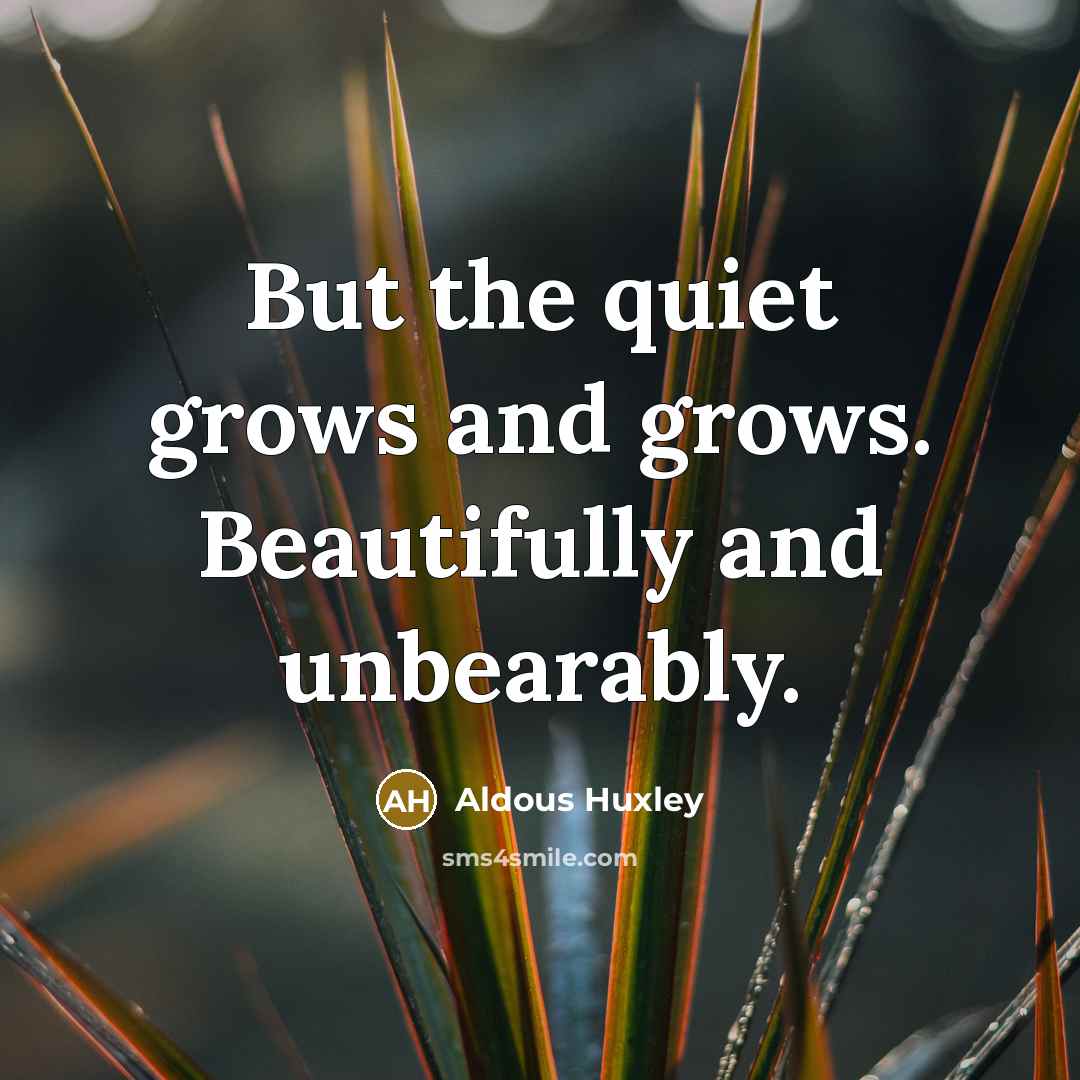 “But the quiet grows and grows. Beautifully and unbearably.…” quote by Aldous Huxley