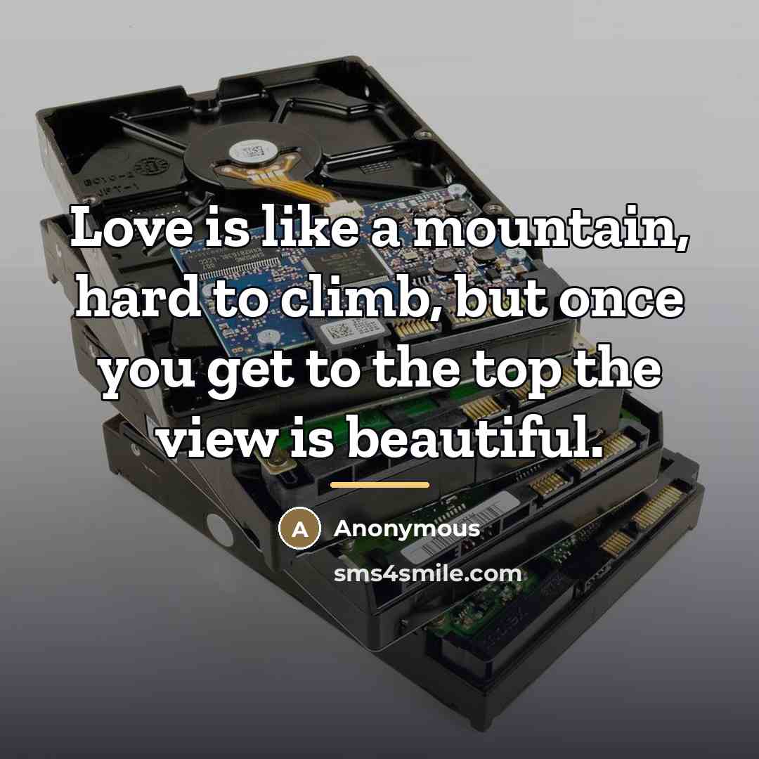 “Love is like a mountain, hard to climb, but once…” quote by Anonymous