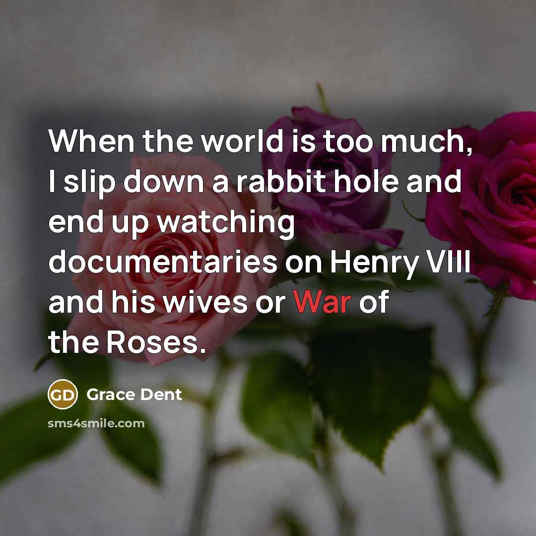 “When the world is too much, I slip down a rabbit hole and end up watching documentaries on Henry VIII and his wives or War of the Roses.” quote by Grace Dent