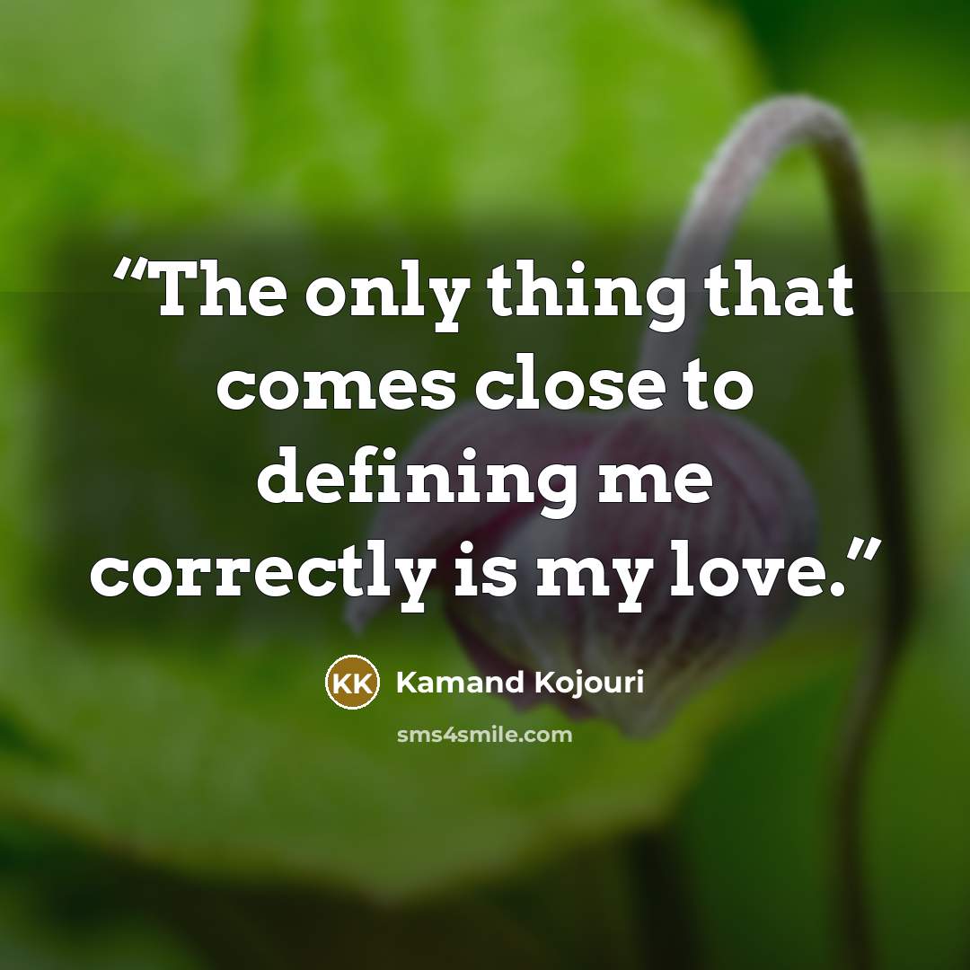“The only thing that comes close to defining me correctly is my love.” quote by Kamand Kojouri