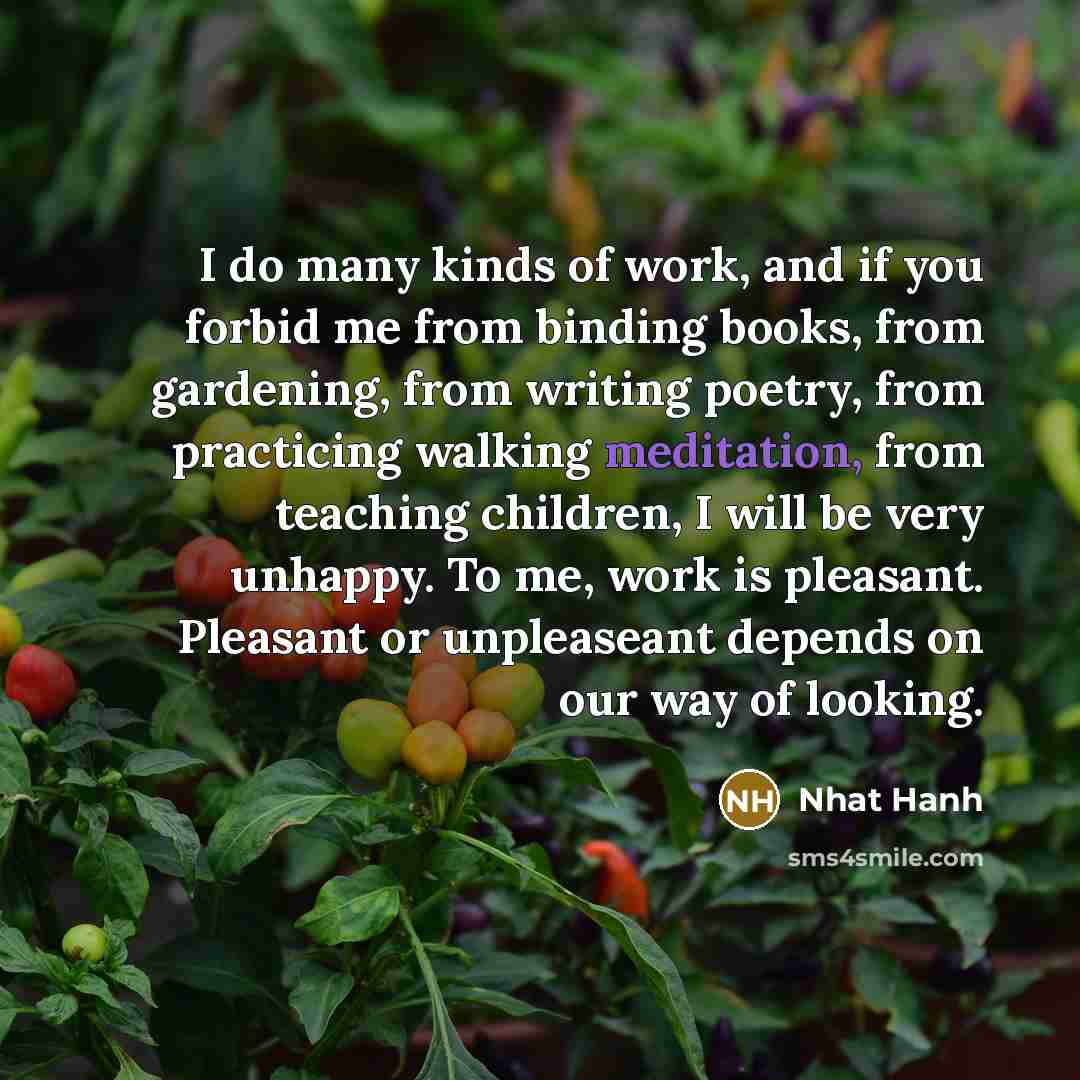 “I do many kinds of work, and if you forbid…” quote by Nhat Hanh