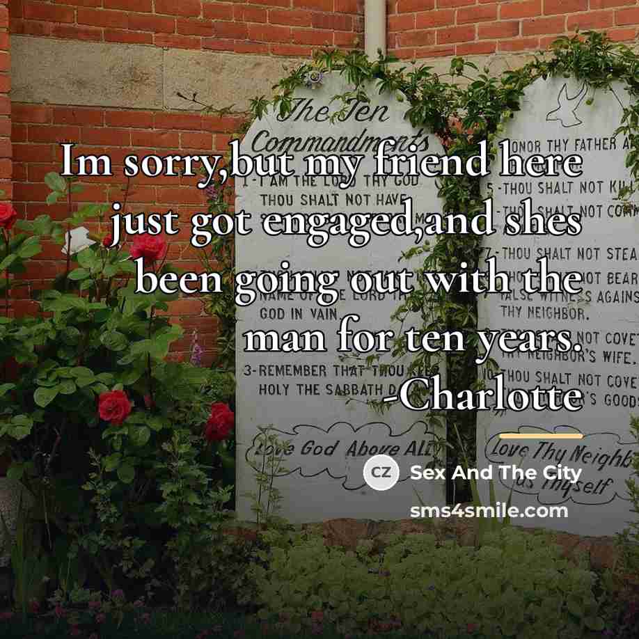 “Im sorry,but my friend here just got engaged,and shes been…” quote by Sex And The City