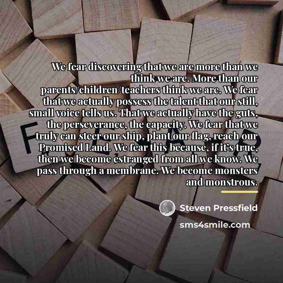 “We fear discovering that we are more than we think…” quote by Steven Pressfield