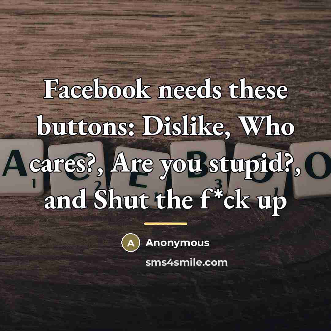 “Facebook needs these buttons: Dislike, Who cares?, Are you stupid?,…” quote by Anonymous