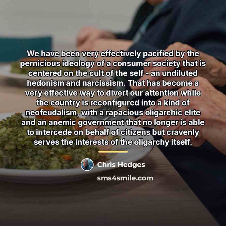 “We have been very effectively pacified by the pernicious ideology…” quote by Chris Hedges