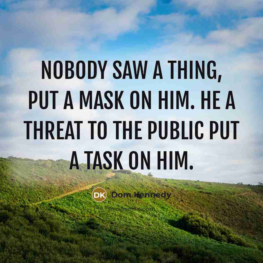 “Nobody saw a thing, put a mask on him. He a threat to the public put a task on him.” quote by Dom Kennedy