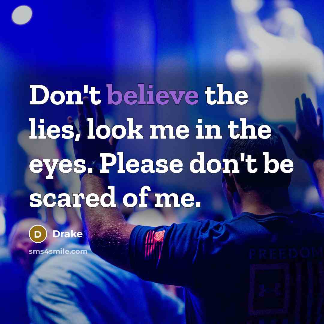 “Don't believe the lies, look me in the eyes. Please…” quote by Drake