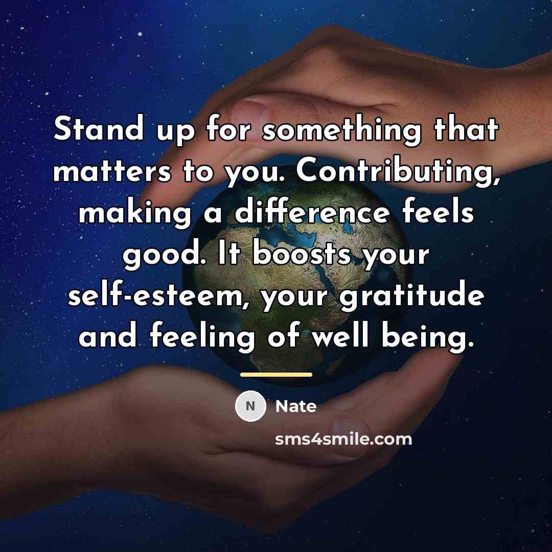 “Stand up for something that matters to you. Contributing, making…” quote by Nate