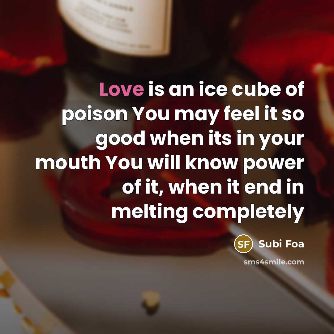 “Love is an ice cube of poison You may feel…” quote by Subi Foa