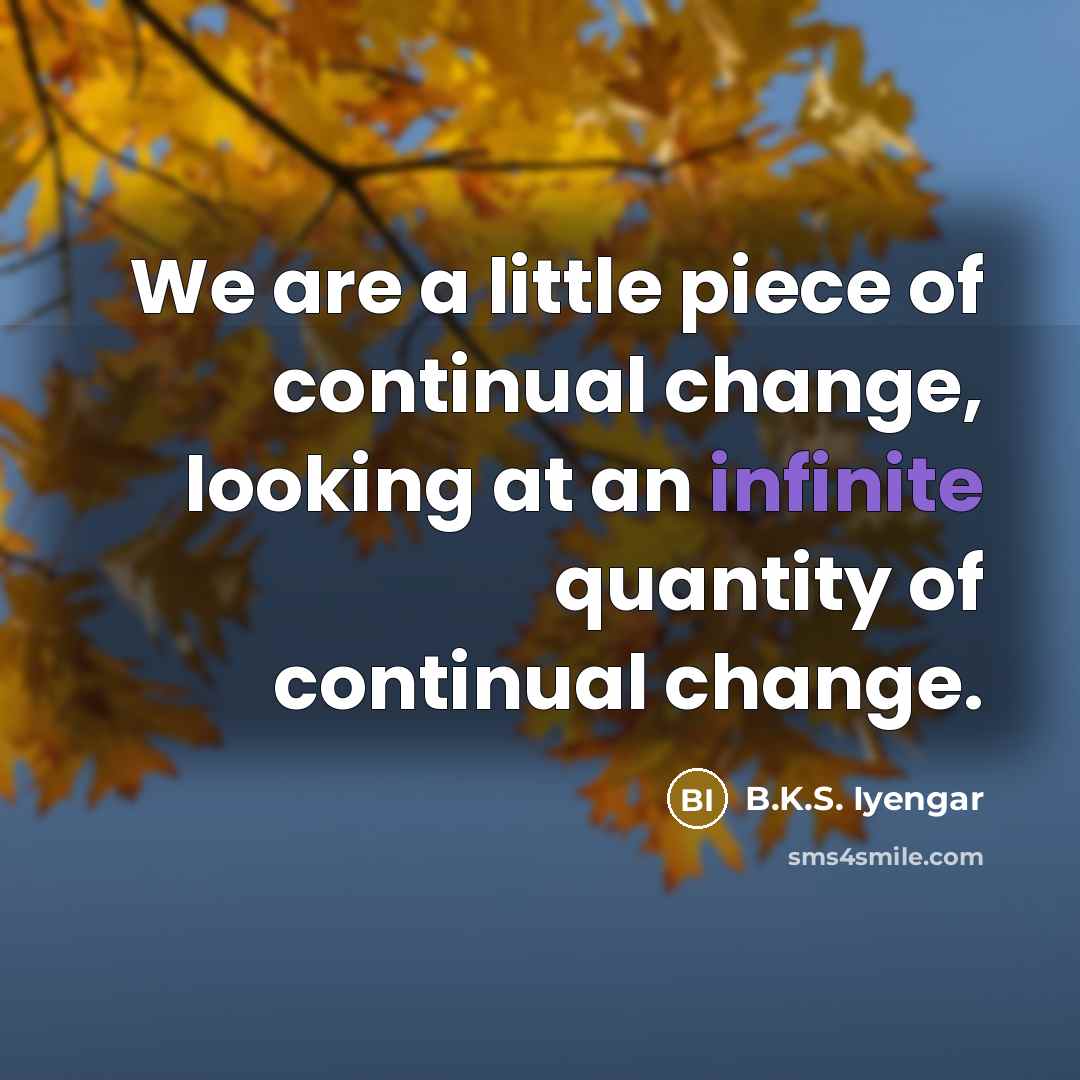 “We are a little piece of continual change, looking at…” quote by B.K.S. Iyengar