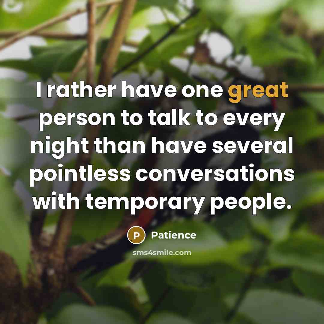 “I rather have one great person to talk to every…” quote by Patience