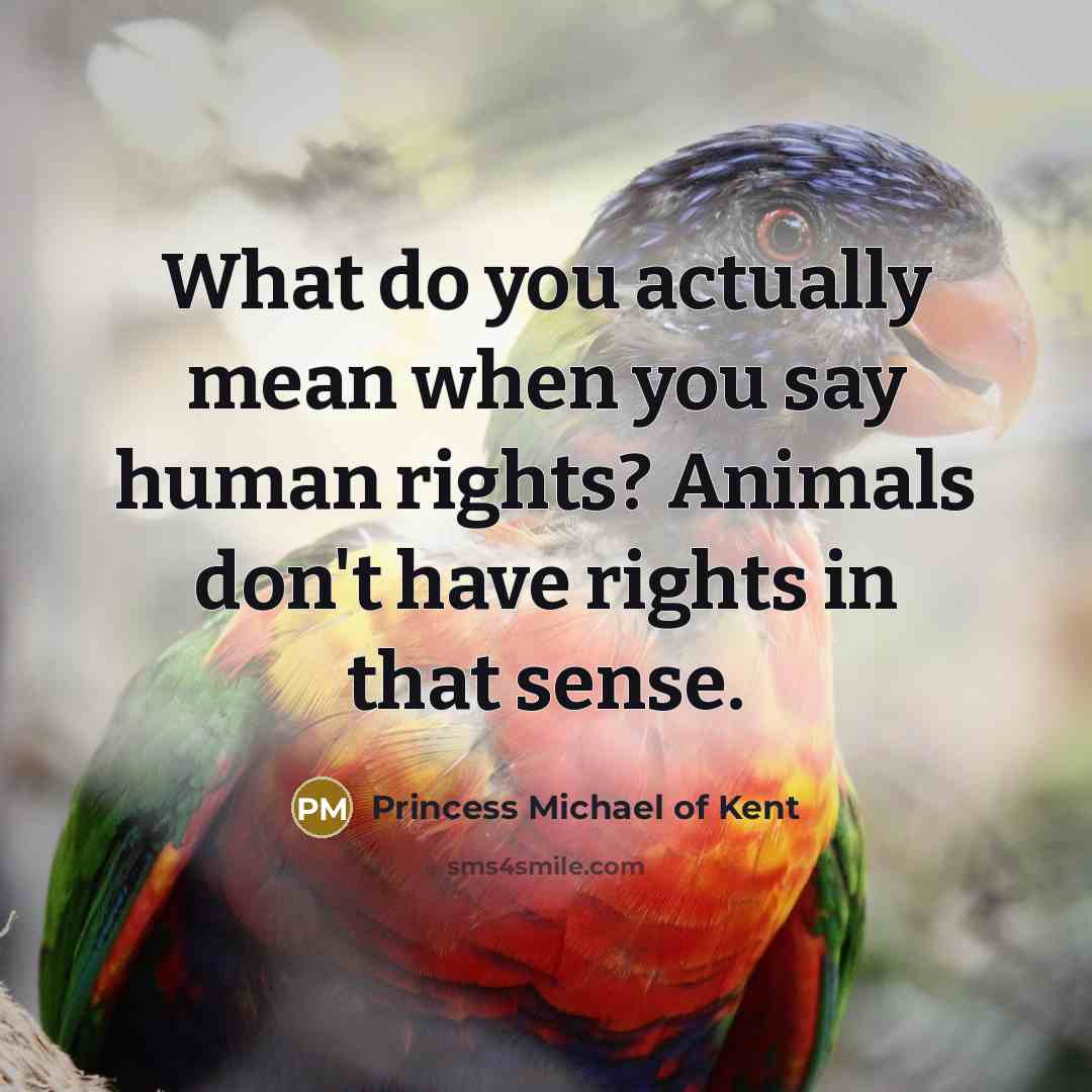 “What do you actually mean when you say human rights? Animals don't have rights in that sense.” quote by Princess Michael of Kent