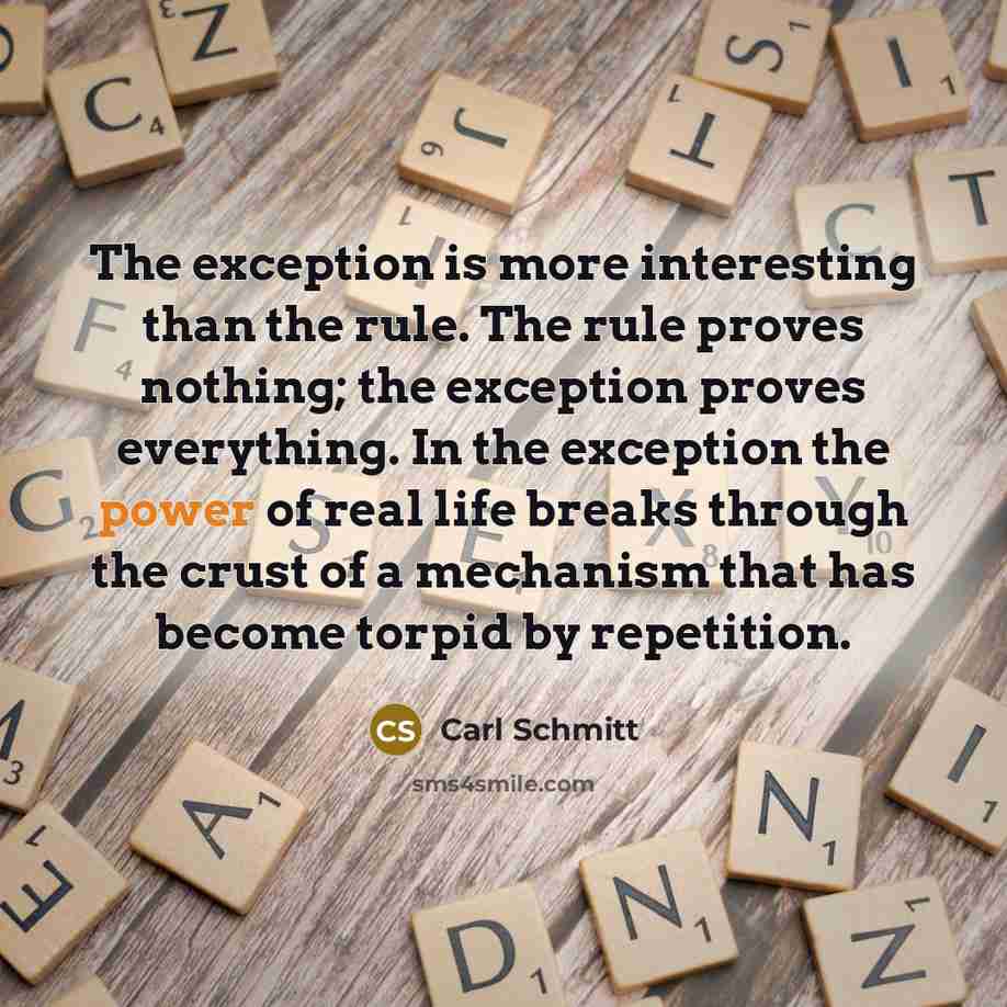 “The exception is more interesting than the rule. The rule…” quote by Carl Schmitt