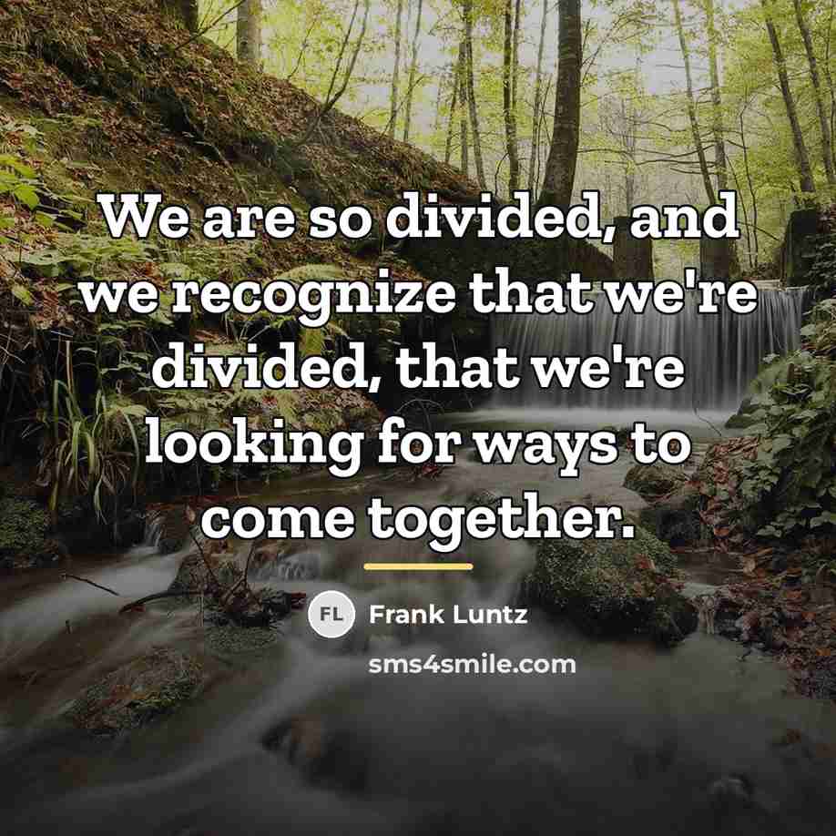 “We are so divided, and we recognize that we're divided,…” quote by Frank Luntz
